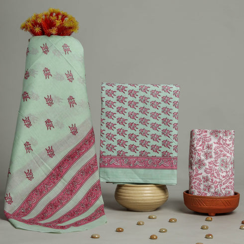 Designer Hand Block Print Cotton Suit Set with Mulmul Dupatta (PRMUL15)